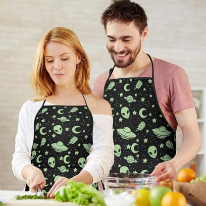 Apron with 2 Pockets,Kitchen Chef Artist Aprons for Cooking Gardening Baking Painting, Waterproof Apron 33" x 27" - color: Alien