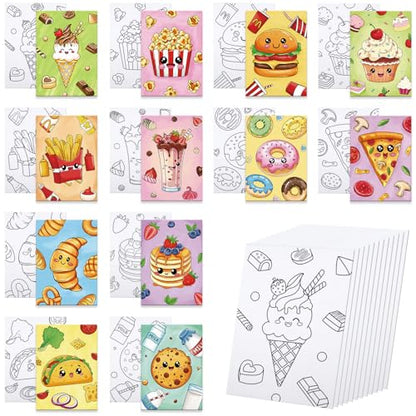 Anseal 12 Packs Pre Drawn Canvas to Paint, 5" X 7" Foods Pre Printed Canvas for Painting, Pre Stretched Canvas Outline Painting Boards for Party Favor - style: Foods