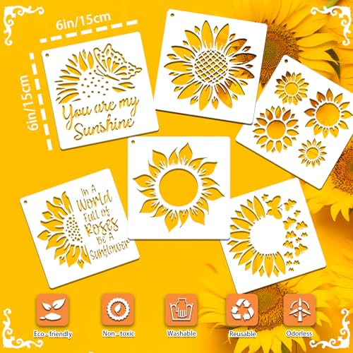 SUNFEEL 25Pack Sunflower Stencils for Painting – Painting Templates 6 x 6 in and 6 x 6 in Reusable Painted Painting Stencils， Stencils for Painting On Wood and Canvas, DIY Crafts Andfurniture - style: Sunflower
