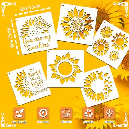 SUNFEEL 25Pack Sunflower Stencils for Painting – Painting Templates 6 x 6 in and 6 x 6 in Reusable Painted Painting Stencils， Stencils for Painting On Wood and Canvas, DIY Crafts Andfurniture - style: Sunflower