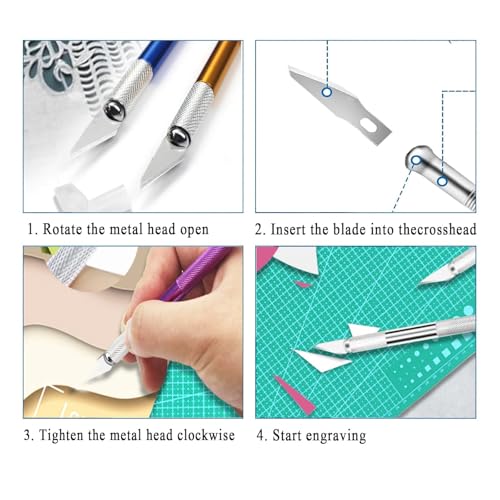 Precision Craft Knife Set, 2 Aluminum Handles with 10 Replacement Blades, Anti-Slip Design