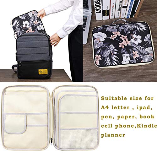 JAKAGO A4 Travel Portfolio Multifunctional Document Organizer Zippered Case for Office Supplies (Mulberry White) - color: Mulberry White
