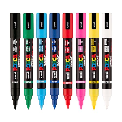 POSCA® PC-5BR Brush Tip Paint Markers, 8 Count Reversible Brush Set - size: 1 Count (Pack of 8), style: Brush Tip