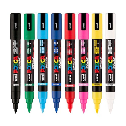 POSCA® PC-5BR Brush Tip Paint Markers, 8 Count Reversible Brush Set - size: 1 Count (Pack of 8), style: Brush Tip