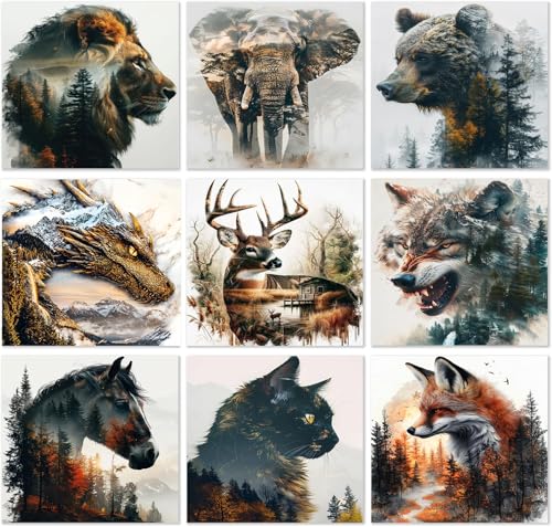 VIGEGU 9 Pack Diamond Art Kits for Adults - Animals Diamond Painting Kits | 5D Diamond Dots Round Dimond Art Paintings DIY Full Drill Gem Art Craft Kit for Home Decor and Gifts 12X12 inch - color: Animal Landscape-9 PACK