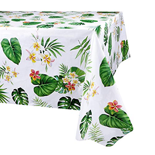 2 Pack Hawaiian Luau Tablecloths for Party Decoration, Hawaii Disposable Plastic Rectangular Table Covers, Aloha Tropical Palm Leaves Table Cloth, Summer Beach Kids Birthday Cocktail Party Supplies