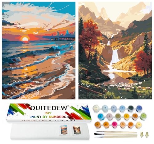 QUITEDEW Paint by Numbers Kit for Adults Beach,2 Pack Paint by Number Kits for Adults,Mountain Oil Painting in Colorful Box Art Crafts for Home Decor 11.8x15.7 Inch. - color: D4-scenery