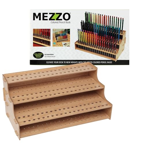 HG Art Concepts Mezzo Artist Studio Colored Pencil Holder - Desktop Color Pencil Organizer, Easy Assembly Upright Storage Rack for 120 Pencils, 3/8" Diameter Holes w/Point Rest, Woodgrain Laminate