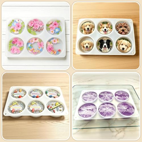 6-Cavity 4 Inches IALTMEI Deep Round Resin Coaster Molds， Upgrade Coaster Molds for Epoxy Resin， Coaster Silicone Molds for Eesin， DIY Craf Flower Bouquet Preservation