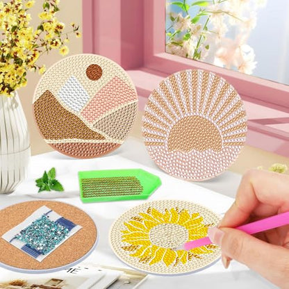 DOTSOPS 6 Pcs Diamond Art Kits for Adults Diamond Art Coasters with Holder - color: A-Abstraction