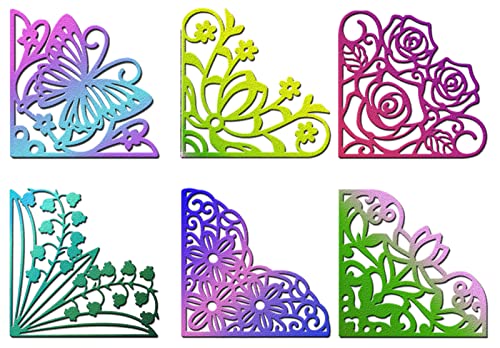 6Pcs 3Inches Lace Corner Cutting Dies Stencil Butterfly Flowers Die Cuts Metal Corner Pocket Die for Card Making DIY Scrapbook Album Paper Card Festival Decor - style: Corner dies set