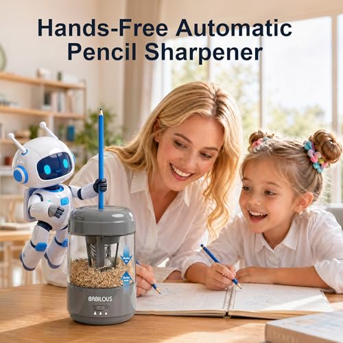 BABILOUS Electric Pencil Sharpener, Rechargeable Auto Feed & Auto Eject - color: Grey