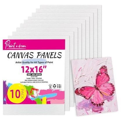 10 Pack 12"x16" Canvas Panels 100% Cotton for Acrylics & Oils | Gesso Triple Primed, Acid-Free & Non-Toxic, Art Painting Supplies for Gifts, Canvas Boards Ideal for Kids, Adults & Artists - size: 12x16" - 10Pack