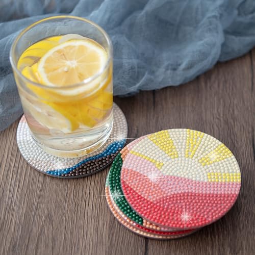 Temlum 6 Pcs Diamond Art Coasters Kits for Adults & Teens, Landscape - color: Landscape Coasters