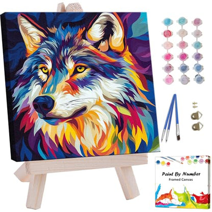 Artunion Framed Paint by Numbers Kit for Adults Beginners & Kids Ages 8-12,Wolf Head Paint by Number with Frame,Acrylic Paint by Numbers Kit on Canvas 10 * 10 Inch Without Easel - color: ZXT-186-F