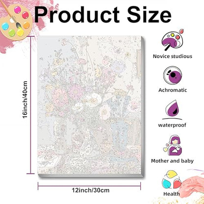 Ausanrl Flowers Framed Paint by Numbers Wooden Easel-Adult Paint by Number Kits on Canvas Framed,Paint by Number Adult,Paint by Numbers with Frame,Gifts and Home Wall Decor 12x16inch - color: Flowers B