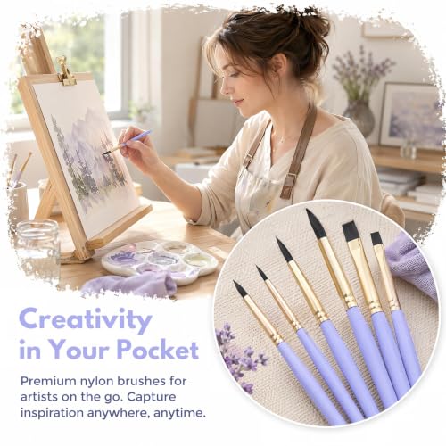 6-piece Mini Travel Watercolor Brush Set ，Oil or Acrylic Painting（Purple）