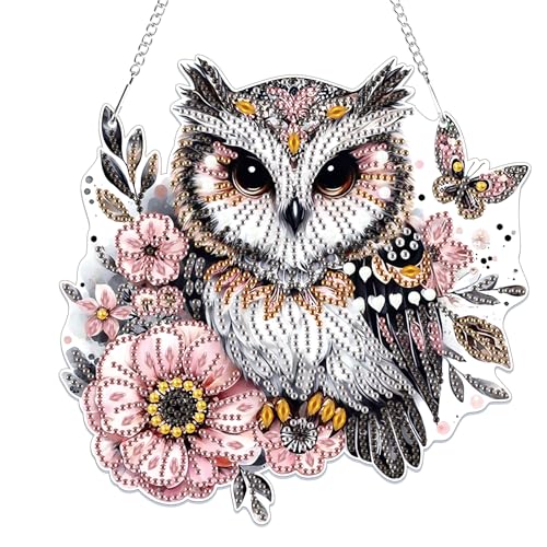 Bowetile Owl Diamond Art Hanging Kits for Adults, 5D Special Shape Diamond Painting Animals Kits, Animal Gem Art Suncatchers Painting Pendant Ornament for Home Garden Wall Decor - color: Parrot