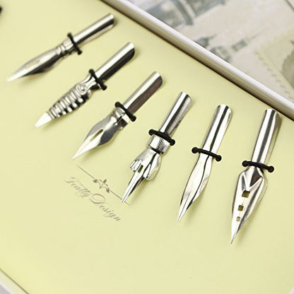 FEATTY Dip Pen for Drawing with ink - Antique Wooden Calligraphy Kits for beginners with 6 Replaceable Nibs