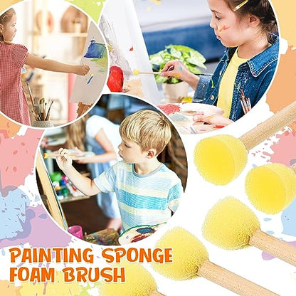 Sabary 100 Pcs Round Sponges Foam Brush Set Paint Sponge Brushes with Wooden Handle Sponge Painting Stippler Set DIY Painting Tools Stippling Kits for Arts and Crafts Acrylic(0.8 Inch) - size: 0.8 Inch
