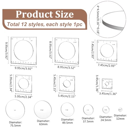 PH PandaHall Pack of 6 Router Templates Circle Inlay Templates Clear Drawing Scale Rulers Acrylic Router Jig Template Decorative Templates Sewing Measuring Tool Set for Woodworking Craft Making