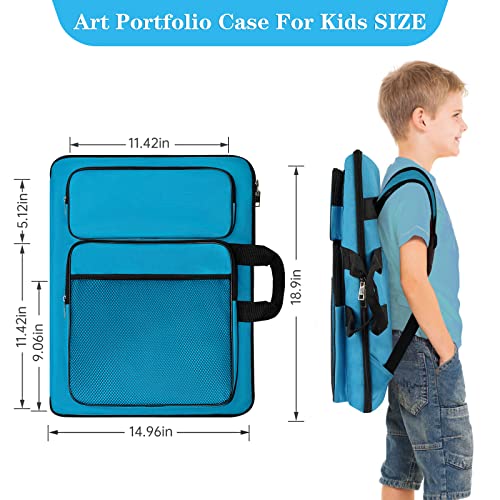 TreochtFUN Art Portfolio for Kids Artwork-Artist Supplies Organizer 15x18in | for Children Drawing Lesson,A3 Artist Backpack Storage Sketchbook,Pencil, Empty art case(Blue) - color: Blue