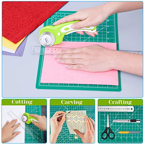 Rotary Cutter Set, Audab Self Healing Sewing Mats Rotary Cutter and Mat 45mm Rotary Fabric Cutter Set with 2 Blades Rotary Cutting Mat for Crafts Fabric Quilting Hobby (9" x 12" (A4)) - color: Green