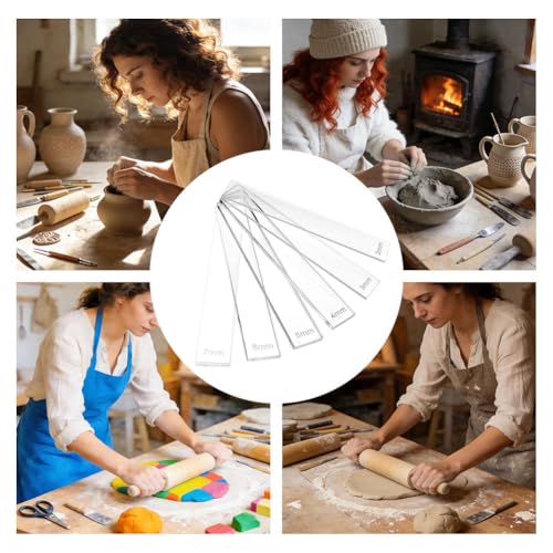 12Pcs 6 Size Acrylic Polymer Clay Depth Guide Set, 2,3,4,5,6,7mm Adjustable Clay Rolling Pin Guide, Roller Depth Guides Pottery Tools for Polymer Thickness (Color:Clear)