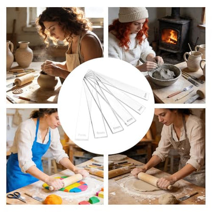 12Pcs 6 Size Acrylic Polymer Clay Depth Guide Set, 2,3,4,5,6,7mm Adjustable Clay Rolling Pin Guide, Roller Depth Guides Pottery Tools for Polymer Thickness (Color:Clear)
