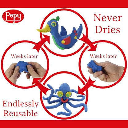 Pepy Reusable and Non-Drying Oil-Based Plasticine Modeling Clay, Primary Colors, 3 Pounds, Sulfur-Free & Non-Toxic, Great for Kids, Beginners, and Artists, Perfect for Arts and Crafts Projects