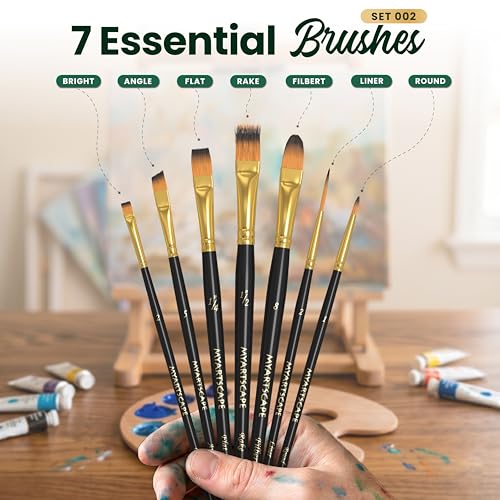 Travel Paint Brush Set - 7 Taklon Brushes with Case | Travel paint brushes with Taklon bristles for watercolor acrylic gouache oil and plein air painting - size: Pocket Paint Brushes 002