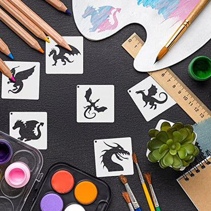 Small Stencils for Painting on Wood Burning Reusable, 3 Inch Reusable Stencil for Craft Ornament Paint Template Stencils for Wall Card Rock Wood Signs Coasters Canvas Home Decor (Dragon) - style: Dragon