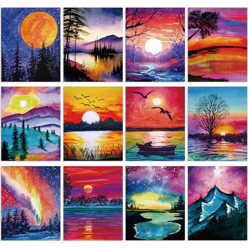 Sherr 12 Pcs Pre Drawn Canvas Pre Printed Canvas for Adults Sip and Paint Party Canvases Painting Kit for Summer Easter Mother's Day Party Favor(Natural Scenery,8 x 10 Inch) - size: 8 x 10 Inch, style: Natural Scenery