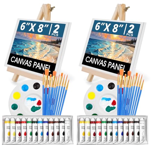ESRICH 52PCS Acrylic Painting Kits for Adults and Couples | Sip and Paint Kit for Date Night and Crafts, Painting Set with Canvas and Easels, Palettes, Brushes - color: 24