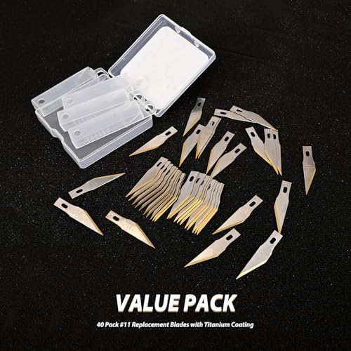 EHDIS Precision Craft Hobby Knife Blades # 11 Titanium Coated Blade Refill Hobby Art Blades Cutting Tool with Storage Case for Craft, Hobby, Scrapbooking, Stencil-20 Pack (Pack of 40) - size: Pack of 40