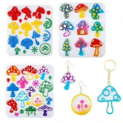 3PCS Mushroom Resin Earring Molds, Resin Keychain Molds Mushroom Silicone Mold for DIY Craft Keychains Necklace Pendant Jewelry - style: Mushroom