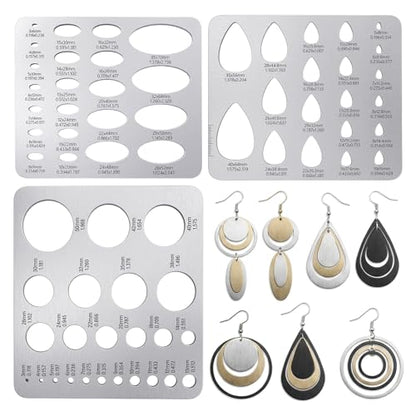 3PCS Metal Geometric Stencils Set - Stainless Steel Circle, Teardrop & Ellipse Templates for Professional Drafting, Jewelry Making, Art & DIY Craft Projects