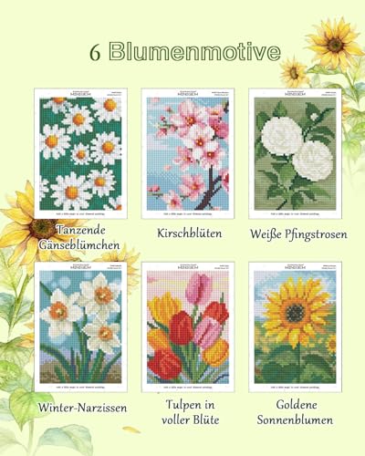 forever young Flowers Small Diamond Art Kits, 5x7 Inch Canvas | 6 PCS DIY square diamond painting kits for beginners and adults, perfect for collecting, display ＆ relaxing stress relief - color: Flower
