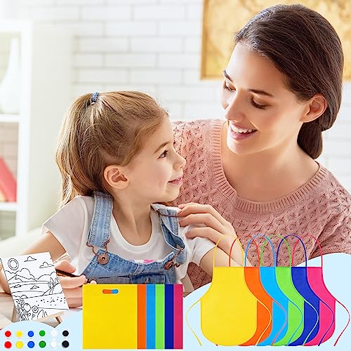 Tenceur 48 Pcs Kids Paint Party Favors Sets with 12 Pcs Animals Pre Drawn Canvas Panel and Wooden Easel Set Paint Pots and Brushes 12 Mini Apron and Tote Bag for Kids Boys Student Girls - style: Cute