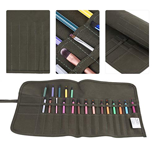 30-Slot Paint Brush Holder Roll Up Case Organizer, Canvas | Holder Storage Case Bag, Pockets Carry Pouch, Protect Artist Acrylic Oil Watercolor Paintbrushes, Store Pencils, Pens Tools