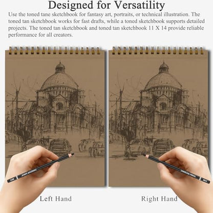 Fuxi Toned Tan Sketchbook 11x14 Inch, 60 Sheets, Spiral Bound - Hard Cover, Acid-Free Drawing Paper Pad for Artists, Drawing, Illustration & Art Students. - color: Toned Tan, size: 11" x 14" (Pack of 1)