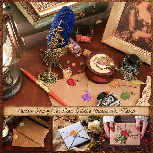 GrnVibe Quill Pen and Ink Set,Calligraphy Pen Set with Wax Seal Stamp