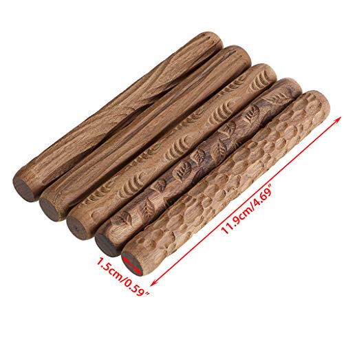 OwnMy Set of 5 Clay Modeling Pattern Rollers Kit Wood Clay Texture Rollers