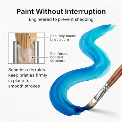 Nicpro 30pcs Paint Brush Set for Acrylic Painting, Oil, Watercolor, Gouache | Professional 9 Shapes No Shedding Synthetic Bristles with Palette Knife & Canvas Roll, Art Supplies for Artists and Beginners - color: Wood