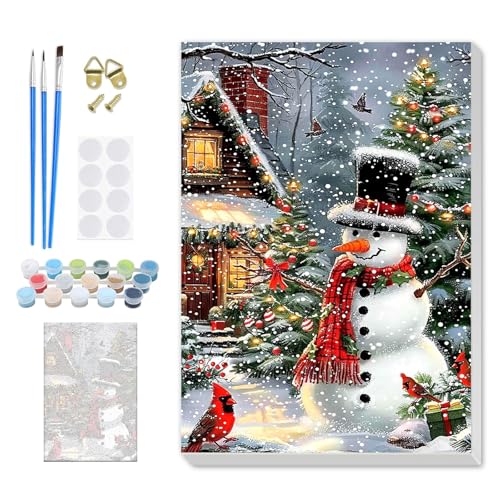 SENQAO Christmas Paint by Numbers for Adults Beginners Framed, Snowman Cardinal Adults' Paint-by-Number Kits, Adult Paint by Number Kits on Canvas, Acrylic Number Painting for Home Decor, 8x12inch - color: snowman - 02