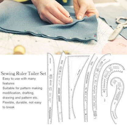7Pcs Sewing Ruler Tailor Set French Curve Ruler Sewing Ruler Set Pattern Making Ruler for Beginners for Making Pattern Drafting - color: White