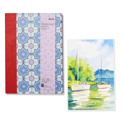 Arrtx Watercolor Sketchbook, 8.27x5.79 Hot Press | 140LB/300GSM, 100% Cotton, Hardcover, 24 Sheets. Ideal Travel Notebook for Artists, Adults, and Students - size: 8.27x5.79''