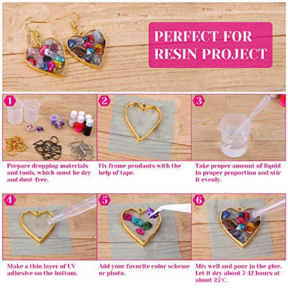 Shynek 60Pcs Hollow Frame Pendants - Resin Craft Bezels Jewelry Molds for Necklaces and Earrings Making Supplies