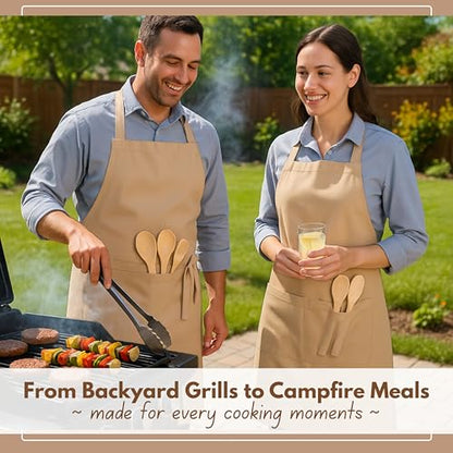 Native Fab Kitchen Apron 2 Pack - 100% Cotton Adjustable, Durable Apron with Pockets, Perfect for Cooking, Baking, Grilling - color: Beige