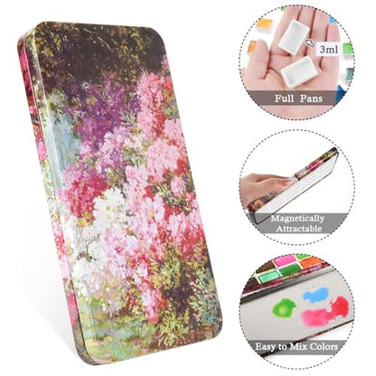 20 Empty Full Pans Watercolor Palette Tins Box with Magnetic Squares - color: Flowersea, size: 20 Full Pans